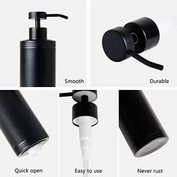 Hand Soap Dispenser -304L Stainless Steel Dish Bath Countertop Lotion Dispensers with Rust/Leak Proof Pump, Black Liquid Wash Brushed Metal Soap Bottle (10 Oz /300M)