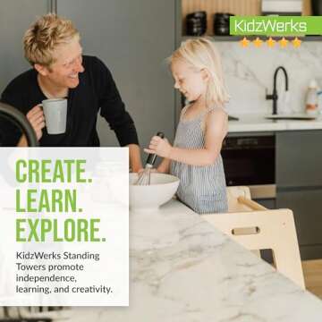 KidzWerks Child Standing Tower Kids Kitchen Step Stool Toddler Wood Stepping Stool - Children's Mont...