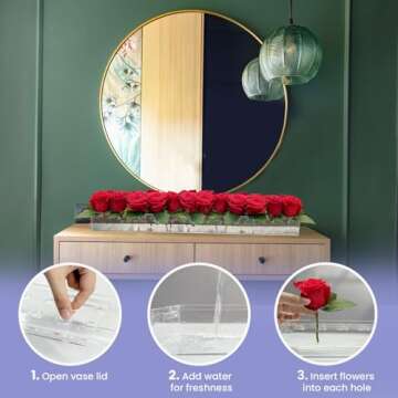 Acrylic Flower Vase Rectangular, Clear Floral Centerpiece for Dining Table 24 Inch Long Rectangle Ac...