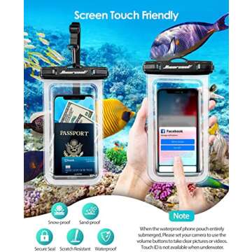 Hiearcool Waterproof Phone Pouch, Waterproof Phone Case, IPX8 Cellphone Dry Bag Compatible for iPhone 16 15 14 13 Pro Max Plus Cellphone Up to 8.3", Beach Essentials for Travel-Clear-4Pack