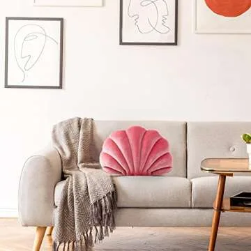 Marsui Pink Sea Princess Seashell Decorative Pillow, Preppy Room Decor Party Gift Soft Chair Cushion Cute Clam Throw Pillow for Sofa Bed Living Room(PP,13.4 x 9.8 in)