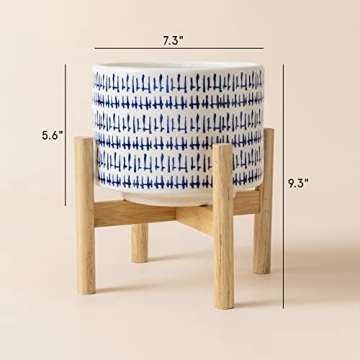 LA JOLIE MUSE Blue Planter with Stand for Indoor Decor