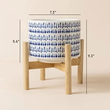 LA JOLIE MUSE Blue Planter with Stand for Indoor Decor