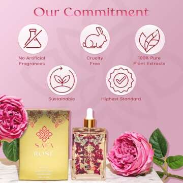 SAFA Rosé Oil - Organic Oil for Face, Body, Hair, Nails & Aromatherapy | Bulgarian Rose Essential Oil for Diffuser | After Shower Body Oil | Skin Moisturizer - 4 Fl Oz (1)