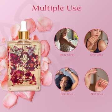 SAFA Rosé Oil - Organic Oil for Face, Body, Hair, Nails & Aromatherapy | Bulgarian Rose Essential Oil for Diffuser | After Shower Body Oil | Skin Moisturizer - 4 Fl Oz (1)