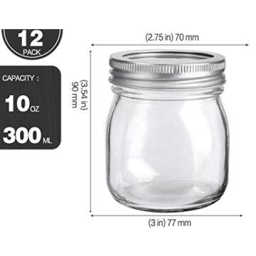 KAMOTA Mason Jars 10 oz With Regular Lids and Bands, Ideal for Jam, Honey, Wedding Favors, Shower Fa...