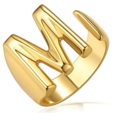 Gold Bold Initial M Rings for Women - Adjustable Statement Jewelry