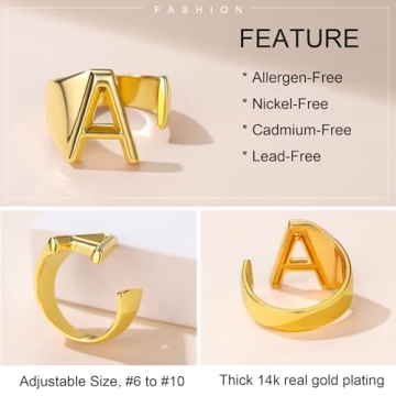 Adjustable Gold Initial M Ring for Women - Premium Jewelry