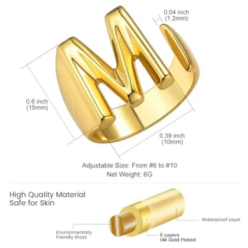 Adjustable Gold Initial M Ring for Women - Premium Jewelry