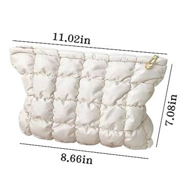 WANNES Cute Cosmetic Bag for Women, Soft and Fluffy Travel Makeup Bag with Durable Zipper, Essential Skincare and Toiletry Organizer Pouches (off-white)