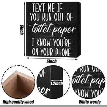 Jetec 2 Pieces Farmhouse Bathroom Signs Decor Wooden Box Sign Funny Bathroom Wall Art Rustic Bathroom Wood Plaque Please Seat Yourself Bathroom Decor for Home Bathroom Restroom(Black)