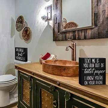 Jetec 2 Pieces Farmhouse Bathroom Signs Decor Wooden Box Sign Funny Bathroom Wall Art Rustic Bathroom Wood Plaque Please Seat Yourself Bathroom Decor for Home Bathroom Restroom(Black)