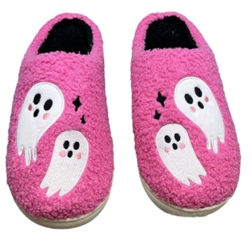 Edobao Womens Mens Ghost Spooky Slippers Fluzzy Memory Foam Halloween Funny Slippers Warm Embroidery...