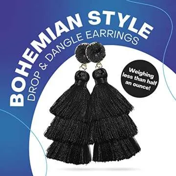 Rave Envy Black Earrings for Women - Colorful Layered 3 Tier Bohemian Style