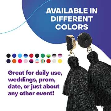 Rave Envy Black Earrings for Women, Black Tassel Earrings for Women, Black Dangle Earrings for Women, Colorful Layered Tassle 3 Tier Bohemian Style