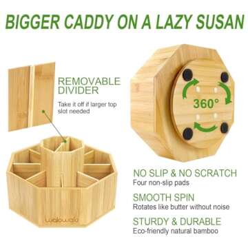 walowalo Bamboo Rotating Art Supply Organizer Holds 800+ Pencils Christmas Gifts Spinning Crayon Marker Pen Holder for Desk Brush Storage Office School Classroom Organization Stationary (Larger VER)