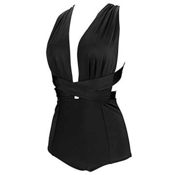 COCOSHIP Retro One Piece Backless Bather Swimsuit High Waisted Pin Up Swimwear(FBA)