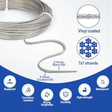 TooTaci Strings Light Hanging Kit, 1/8 Stainless Steel Wire Cable 7×7 Strands, Turnbuckles for Cabl...