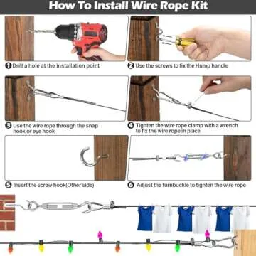 TooTaci Strings Light Hanging Kit, 1/8 Stainless Steel Wire Cable 7×7 Strands, Turnbuckles for Cables Wire, 66ft Vinyl Coated Steel Cable, Wire Tensioner Kit for Outdoor Hanging, Colthesline Cable