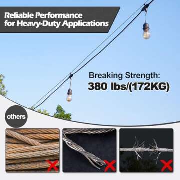 TooTaci Strings Light Hanging Kit, 1/8 Stainless Steel Wire Cable 7×7 Strands, Turnbuckles for Cables Wire, 66ft Vinyl Coated Steel Cable, Wire Tensioner Kit for Outdoor Hanging, Colthesline Cable