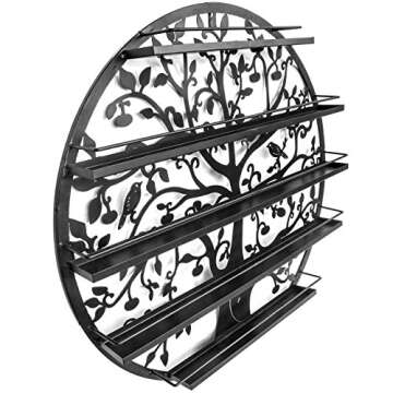 Sorbus Wall Mounted 5 Tier Nail Polish Rack Holder - Tree Silhouette Round Metal Salon Wall Art Display (Black)