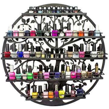 Sorbus Wall Mounted 5 Tier Nail Polish Rack Holder - Tree Silhouette Round Metal Salon Wall Art Display (Black)