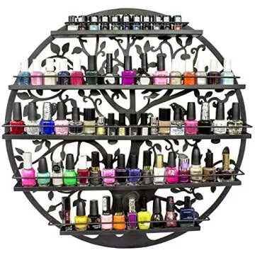 Sorbus Wall Mounted 5 Tier Nail Polish Rack Holder - Tree Silhouette Round Metal Salon Wall Art Display (Black)