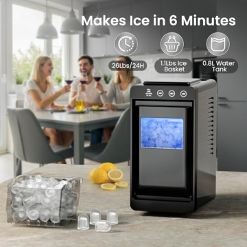 Kismile Countertop Ice Maker - Fresh Ice in 6-8 Minutes with Self-Cleaning