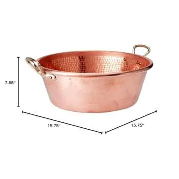 Mauviel M'Passion 1.2 mm Hammered Copper Jam Pan With Brass Handles, 14.4-qt, Made In France