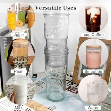 Stylish ANOTION Glass Cups Set with Lids and Straws
