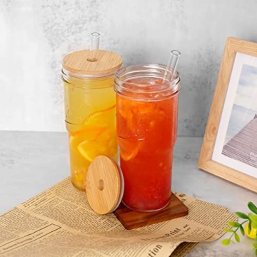 Stylish ANOTION Glass Cups Set with Lids and Straws