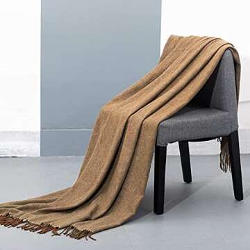 Spencer & Whitney Brown Wool Throw Blanket, Cozy & Stylish