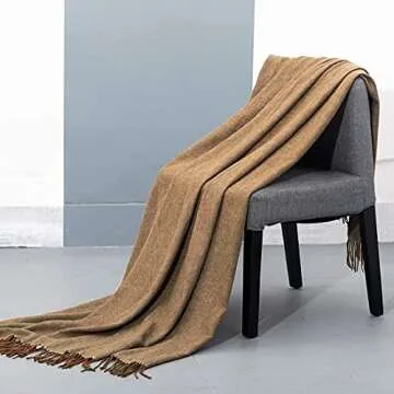Spencer & Whitney Brown Wool Throw Blanket, Cozy & Stylish