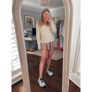 Doshoop Women's Half Zip Pullover Sweaters Crochet Lapel Collar Long Sleeve Knit Solid Color Jumper Tops