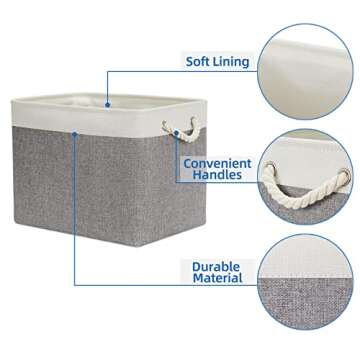 Temary Baskets for Organizing, 2 Pack Storage Baskets Large Fabric Baskets with Handles, Decorative Baskets for Gifts Empty for Home (White&Grey,16Lx12Wx12H Inches)