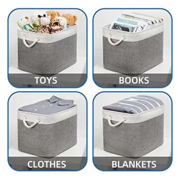 Temary Baskets for Organizing, 2 Pack Storage Baskets Large Fabric Baskets with Handles, Decorative Baskets for Gifts Empty for Home (White&Grey,16Lx12Wx12H Inches)