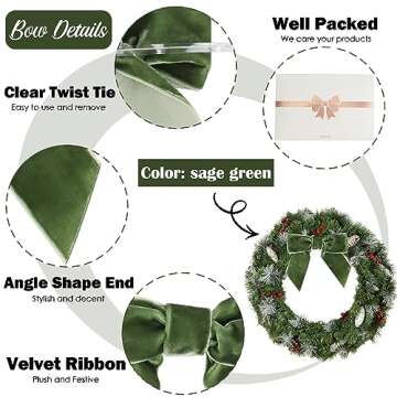 AIMUDI Sage Green Velvet Bows for Gift Wrapping