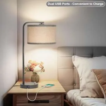 Modern Gray Bedside Lamp with USB Charging Ports