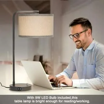 Modern Gray Bedside Lamp with USB Charging Ports