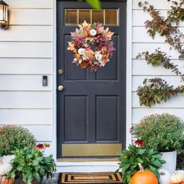 20Inch Fall Wreaths for Front Door,Fall Door Wreath with White Pumpkins Peony Pine Cones Maple Leaves,Autumn Wreaths for Harvest Thanksgiving Halloween Decorations Indoor Outdoor Home Decor