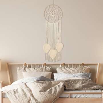 Nice Dream Macrame Dream Catchers for Bedroom Adult Wall Decor Large Boho Hanging with 3 Woven Feath...
