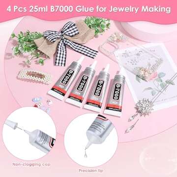 B-7000 Jewelry Glue Clear, 4 PCS 25ML Rhinestone Adhesive B7000 Glue Crafting Clear Glue with Precis...