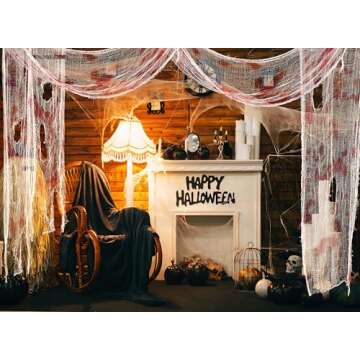 Moon Boat 364” x 30” Halloween Decorations Red Creepy Cloth Plus Spider Web - Hallowmas Haunted ...