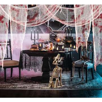 Moon Boat 364” x 30” Halloween Decorations Red Creepy Cloth Plus Spider Web - Hallowmas Haunted House Cheesecloth Indoor Outdoor Party Decor