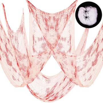 Moon Boat 364” x 30” Halloween Decorations Red Creepy Cloth Plus Spider Web - Hallowmas Haunted House Cheesecloth Indoor Outdoor Party Decor