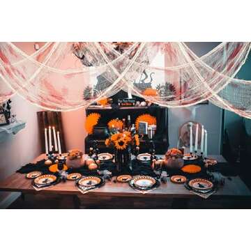 Moon Boat 364” x 30” Halloween Decorations Red Creepy Cloth Plus Spider Web - Hallowmas Haunted House Cheesecloth Indoor Outdoor Party Decor