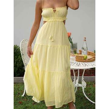 Sunloudy Spaghetti Strap Summer Maxi Dress for Women
