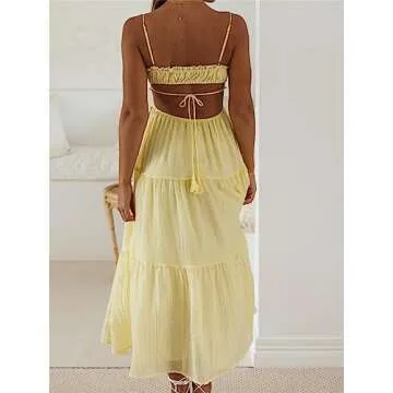 Sunloudy Spaghetti Strap Summer Maxi Dress for Women