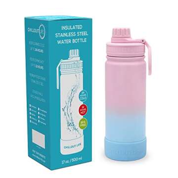 CHILLOUT LIFE 17 oz Kids Insulated Water Bottle for School with Leakproof Spout Lid and Cute Waterpr...
