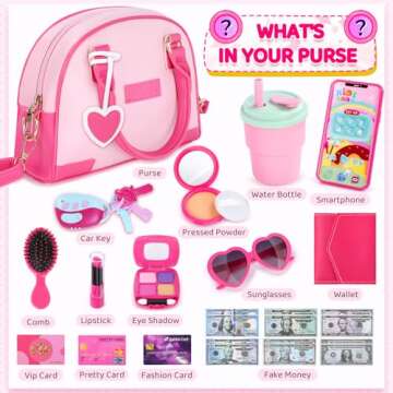 INNOCHEER Little Girls Purse, Kids Toy Purse with Pretend Makeup, Play Purse for Little Girls, Prete...